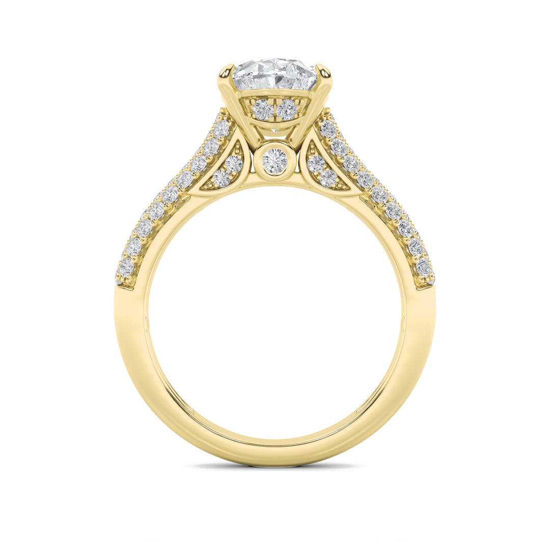 1.5Cttw Oval Shaped Lab Grown Diamond (F/VS) Hidden Halo Accented Engagement Ring in 14K Gold