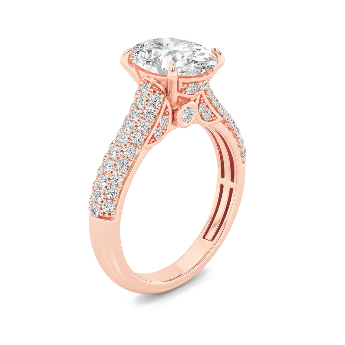 2.5Cttw Oval Shaped Lab Grown Diamond (F/VS) Hidden Halo Accented Engagement Ring in 14K Gold