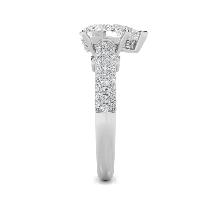 2.5Cttw Pear Shaped Lab Grown Diamond (F/VS) Hidden Halo Accented Engagement Ring in 14K Gold