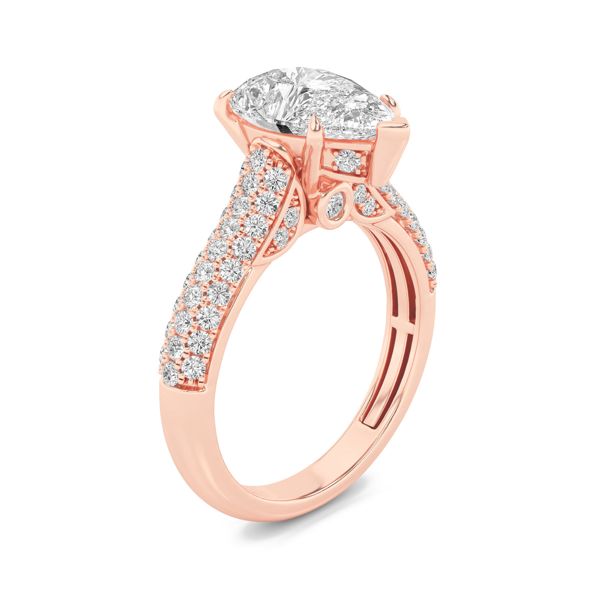 2.5Cttw Pear Shaped Lab Grown Diamond (F/VS) Hidden Halo Accented Engagement Ring in 14K Gold
