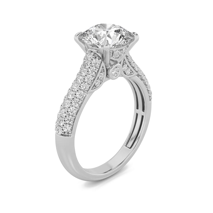 1.5Cttw Round Shaped Lab Grown Diamond (F/VS) Hidden Halo Accented Engagement Ring in 14K Gold
