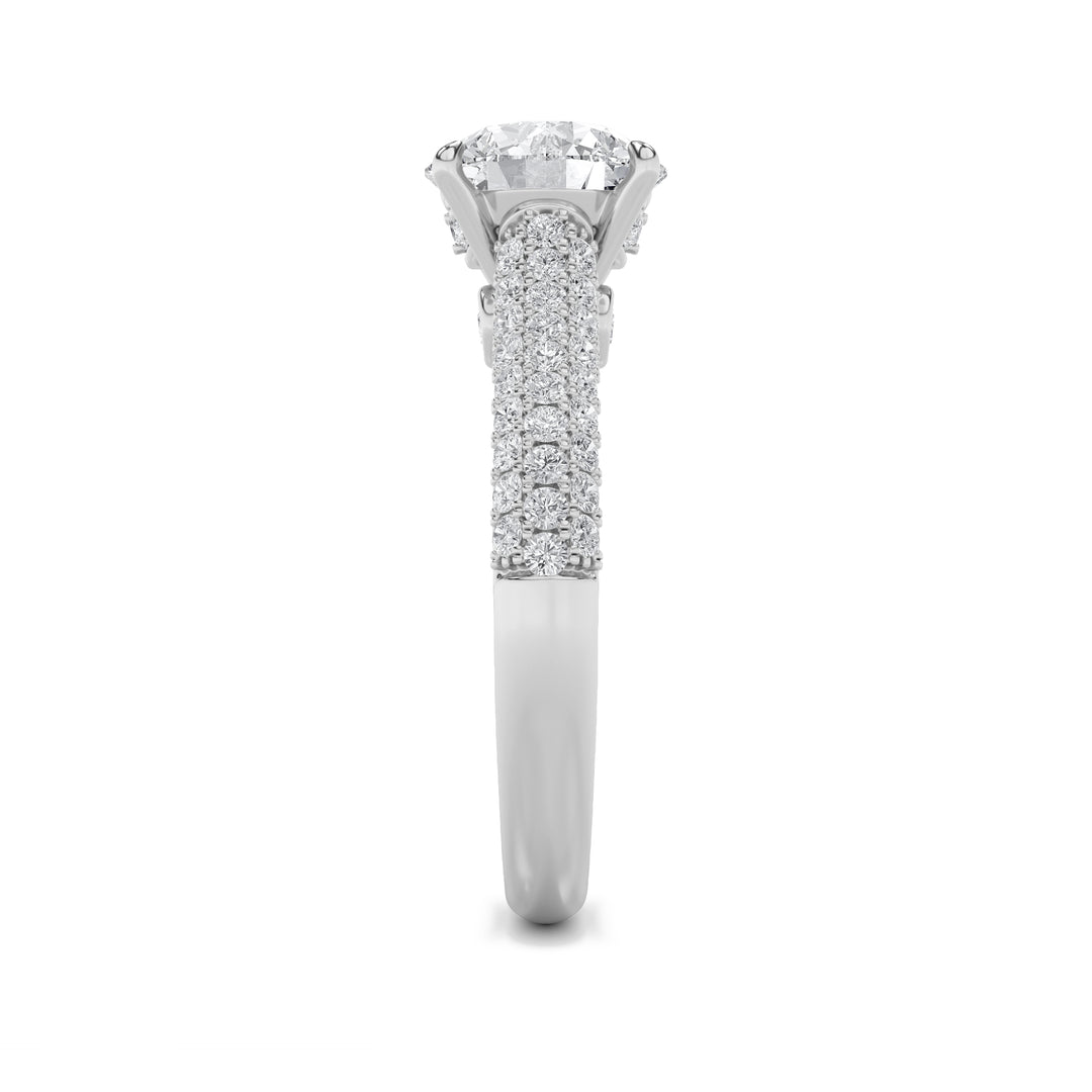 1.5Cttw Round Shaped Lab Grown Diamond (F/VS) Hidden Halo Accented Engagement Ring in 14K Gold