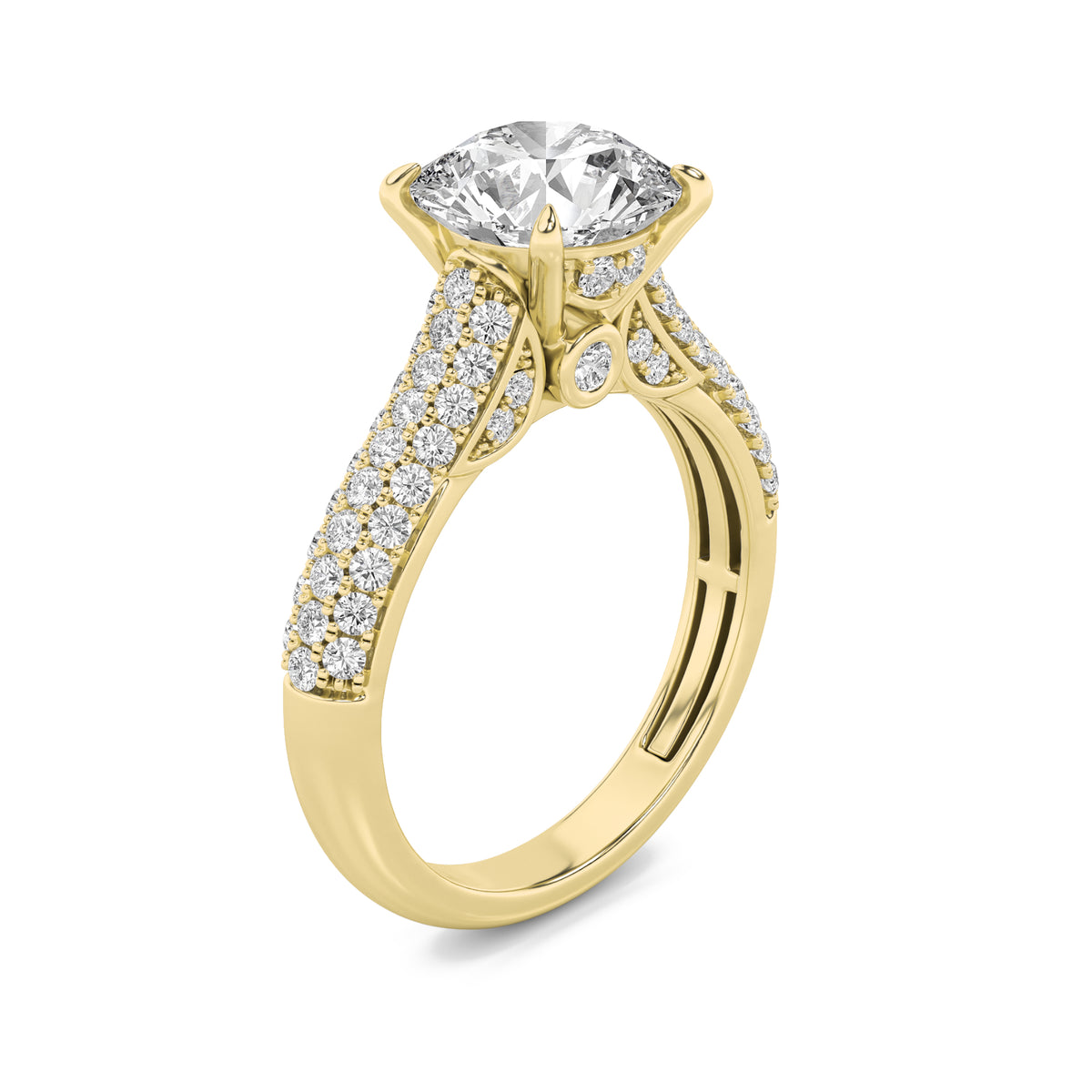 1.5Cttw Round Shaped Lab Grown Diamond (F/VVS) Hidden Halo Accented Engagement Ring in 14K Gold