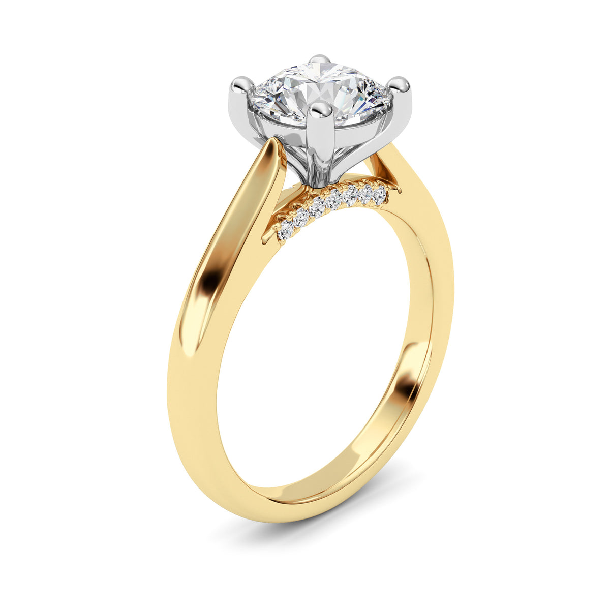 2Cttw Round Shaped Lab Grown Diamond (F/VS) Accented Enagement Ring in 14K Gold