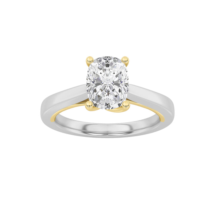 1Cttw Elongated Cushion Shaped Lab Grown Diamond (F/VS) Two Tone Twisted Basket Cathedral Shank Solitaire Ring in 14K Gold