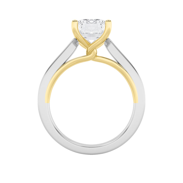 2Cttw Emerald Shaped Lab Grown Diamond (F/VS) TwoTone Twisted Basket Cathedral Shank Solitaire Ring in 14K Gold