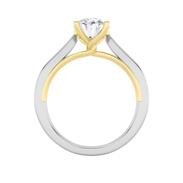3CTW Oval Shaped Lab Grown Diamond (F/VS) Two Tone Twisted Basket Cathedral Shank Solitaire Ring in 14K Gold