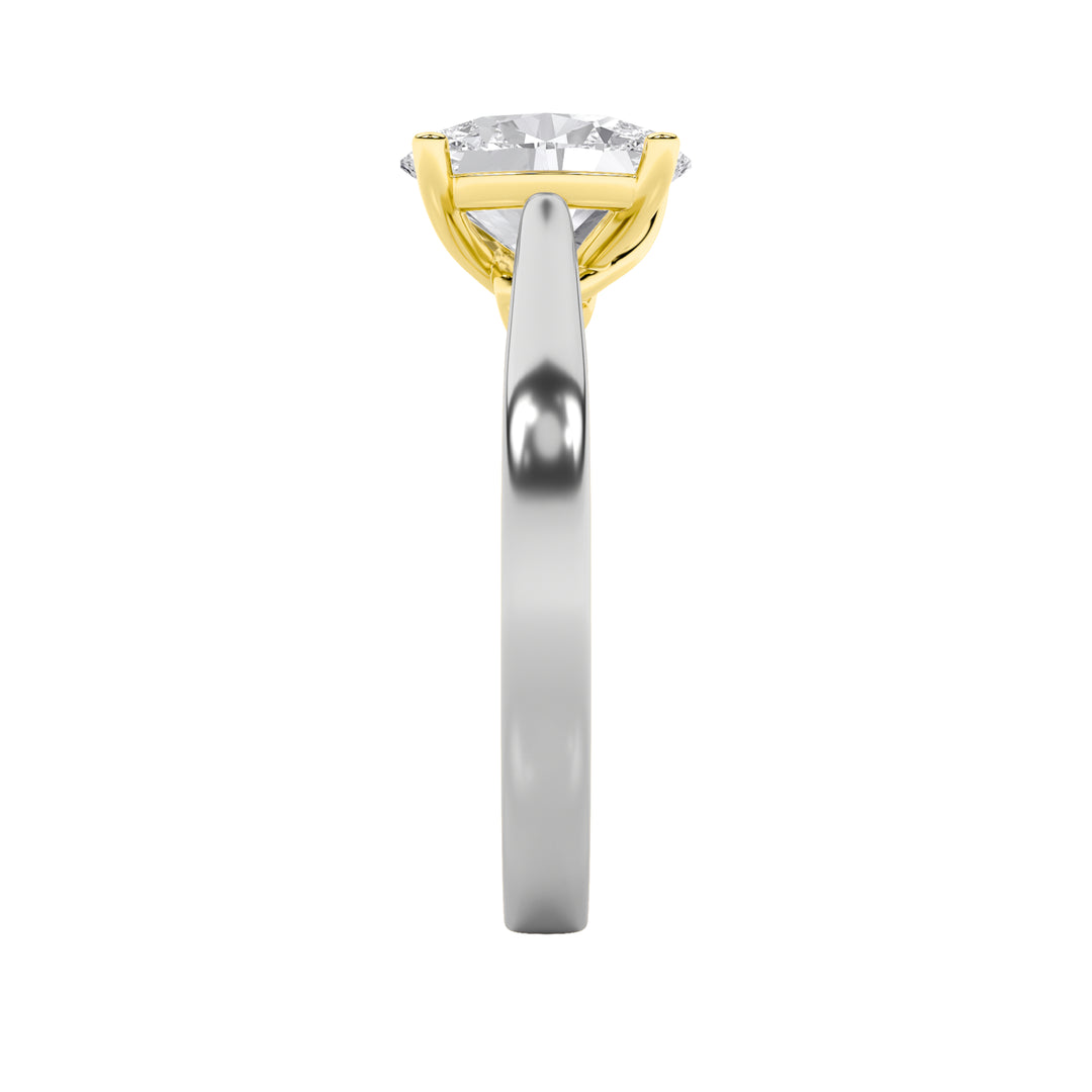 3CTW Oval Shaped Lab Grown Diamond (F/VS) Two Tone Twisted Basket Cathedral Shank Solitaire Ring in 14K Gold