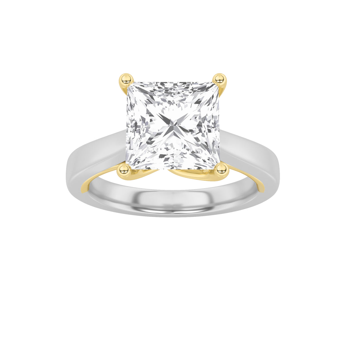 1Cttw Princess Shaped Lab Grown Diamond (F/VS) Two Tone Twisted Basket Cathedral Shank Solitaire Ring in 14K Gold