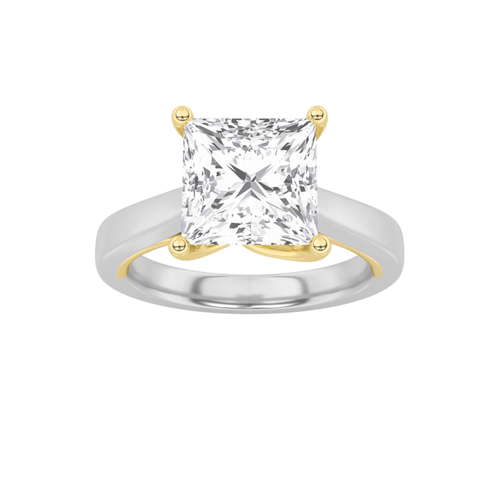 1Cttw Princess Shaped Lab Grown Diamond (F/VS) Two Tone Twisted Basket Cathedral Shank Solitaire Ring in 14K Gold