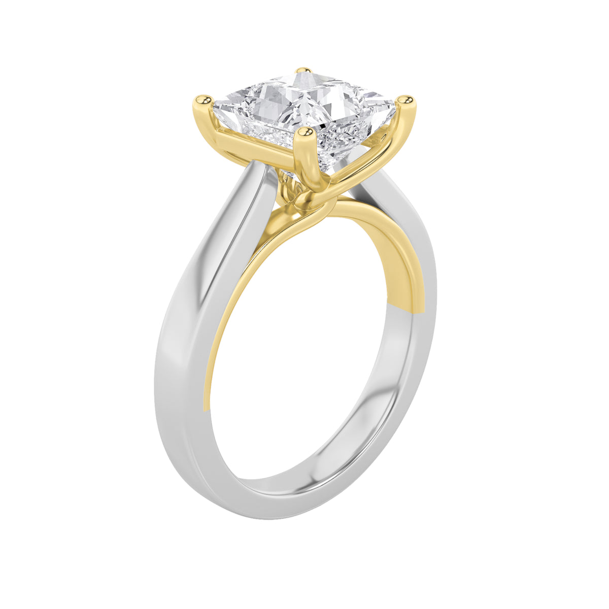 1Cttw Princess Shaped Lab Grown Diamond (F/VS) Two Tone Twisted Basket Cathedral Shank Solitaire Ring in 14K Gold