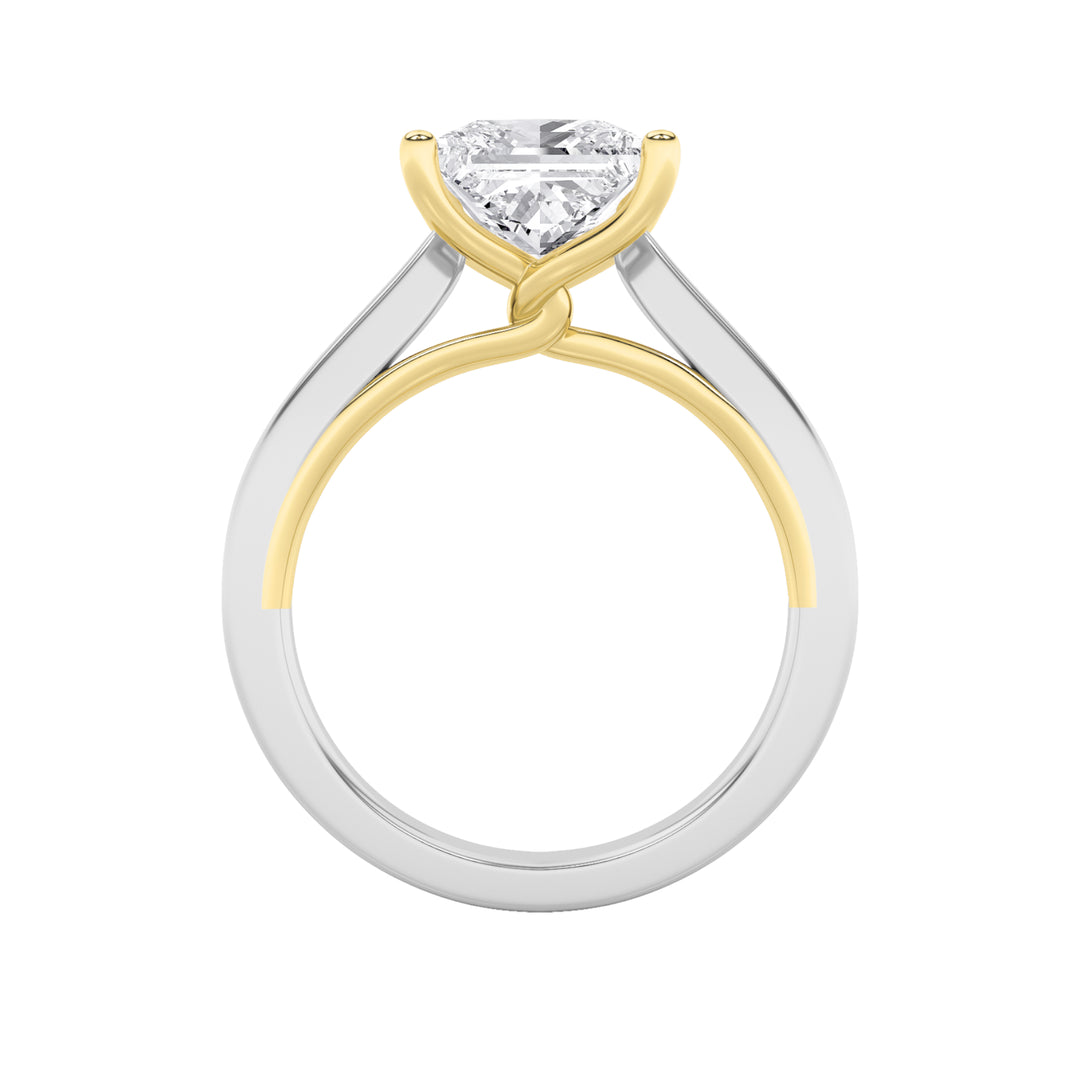 1Cttw Princess Shaped Lab Grown Diamond (F/VS) Two Tone Twisted Basket Cathedral Shank Solitaire Ring in 14K Gold
