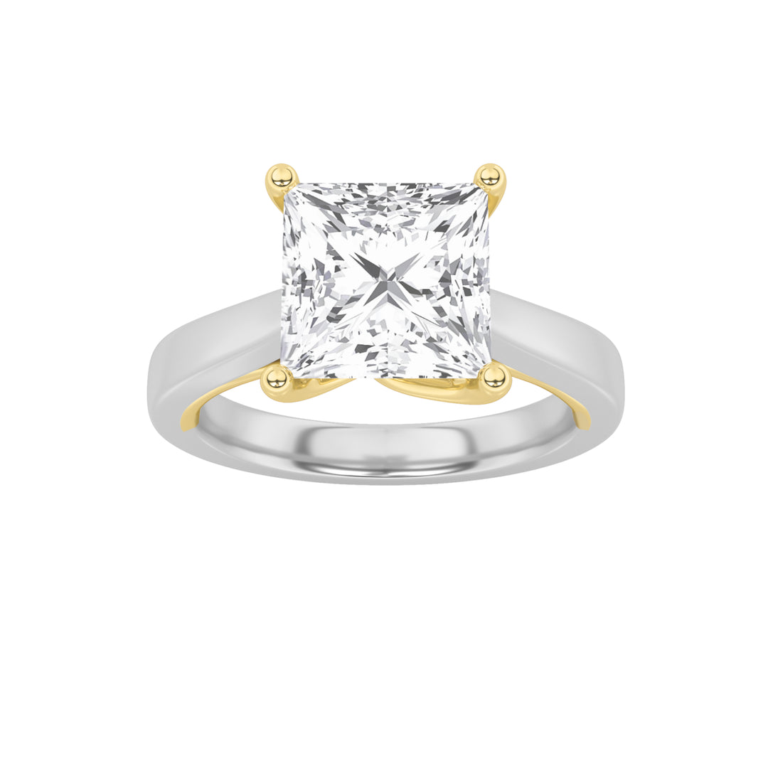 2Cttw Princess Shaped Lab Grown Diamond (F/VS) Two Tone Twisted Basket Cathedral Shank Solitaire Ring in 14K Gold