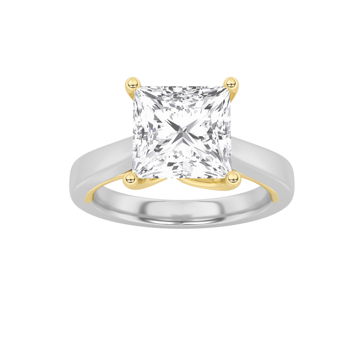3Cttw Princess Shaped Lab Grown Diamond (F/VS) Two Tone Twisted Basket Cathedral Shank Solitaire Ring in 14K Gold