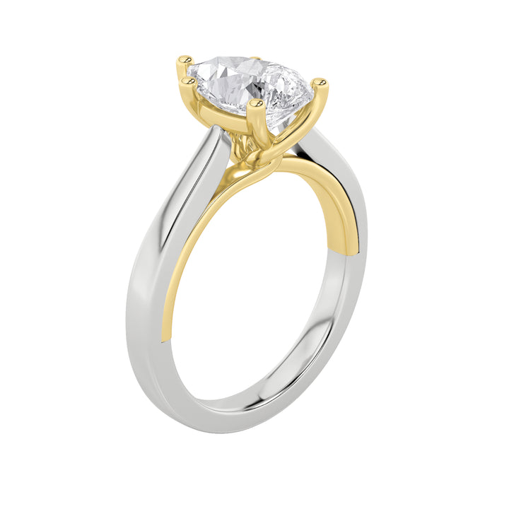 1Cttw Pear Shaped Lab Grown Diamond (F/VS) Two Tone Twisted Basket Cathedral Shank Solitaire Ring in 14K Gold