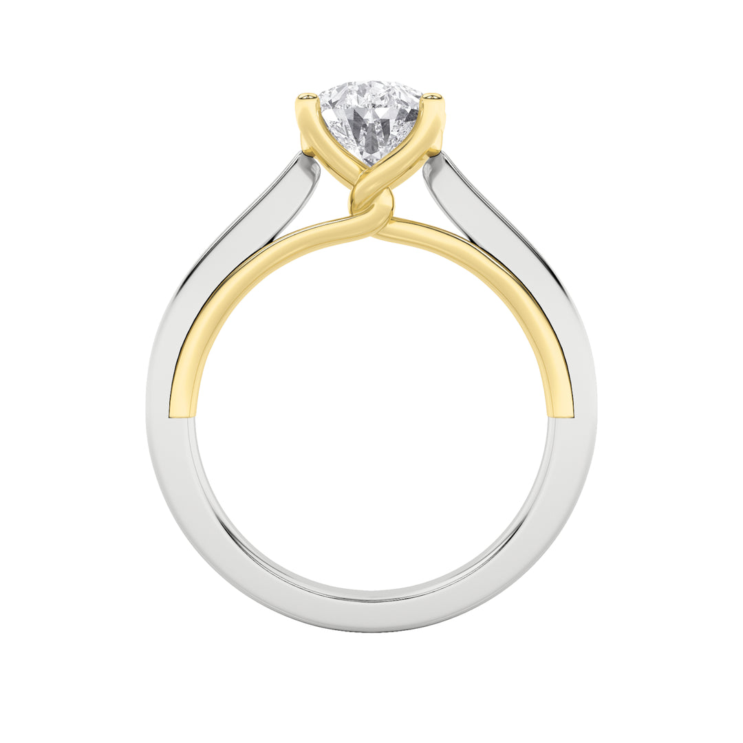 1Cttw Pear Shaped Lab Grown Diamond (F/VS) Two Tone Twisted Basket Cathedral Shank Solitaire Ring in 14K Gold