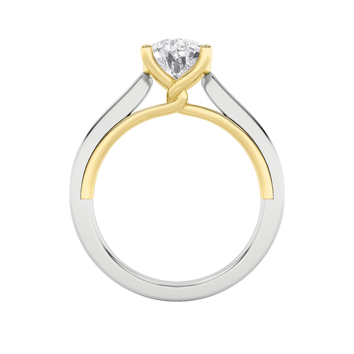 1Cttw Pear Shaped Lab Grown Diamond (F/VS) Two Tone Twisted Basket Cathedral Shank Solitaire Ring in 14K Gold