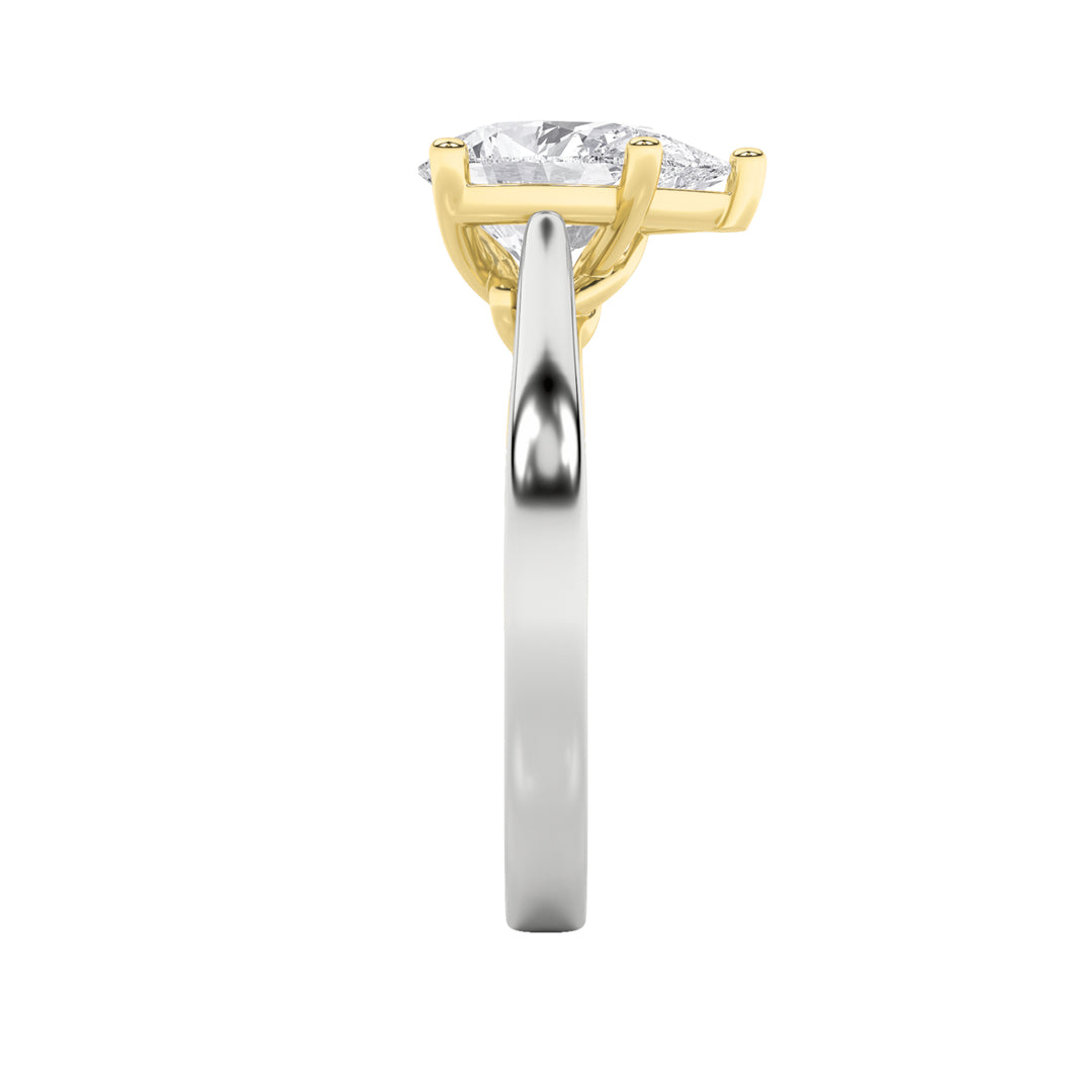 1Cttw Pear Shaped Lab Grown Diamond (F/VS) Two Tone Twisted Basket Cathedral Shank Solitaire Ring in 14K Gold