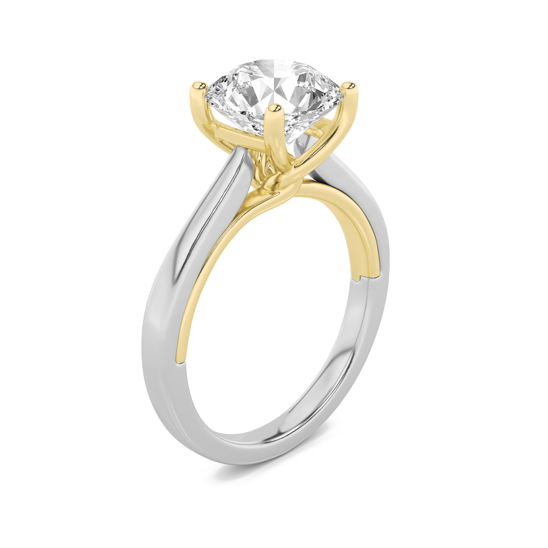 1Cttw Round Shaped Lab Grown Diamond (F/VS) Two Tone Twisted Basket Cathedral Shank Solitaire Ring in 14K Gold
