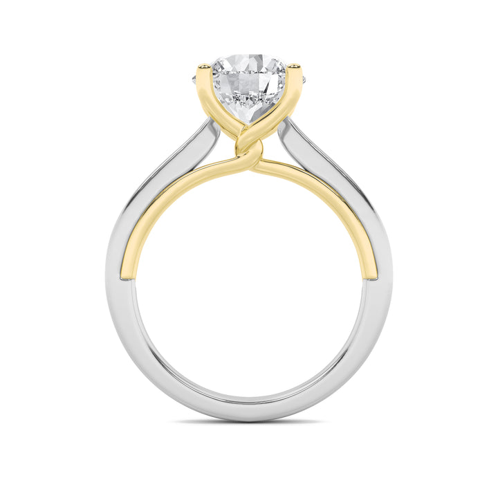 1Cttw Round Shaped Lab Grown Diamond (F/VS) Two Tone Twisted Basket Cathedral Shank Solitaire Ring in 14K Gold