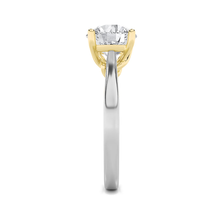 1Cttw Round Shaped Lab Grown Diamond (F/VS) Two Tone Twisted Basket Cathedral Shank Solitaire Ring in 14K Gold
