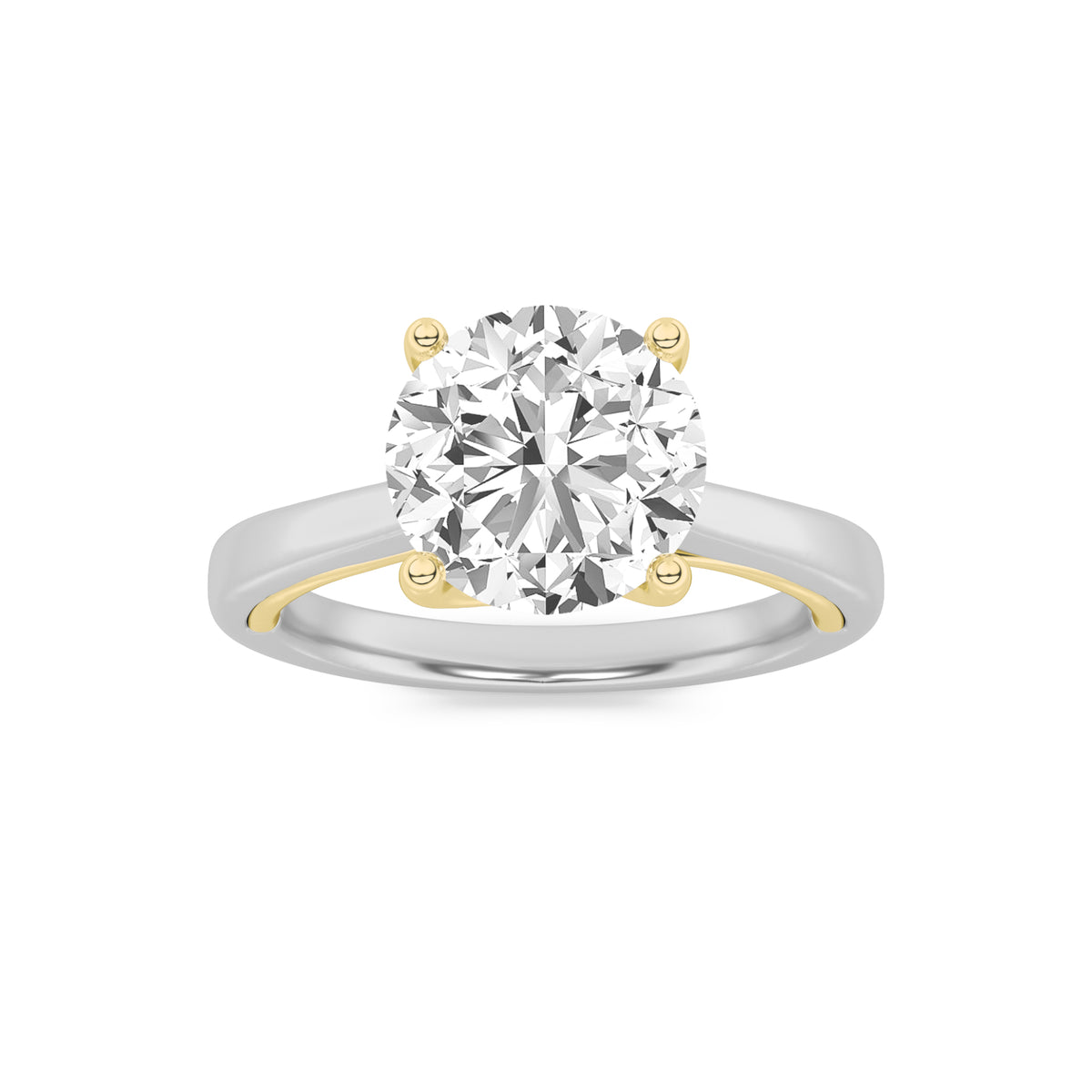 2Cttw Round Shaped Lab Grown Diamond (F/VS) Two Tone Twisted Basket Cathedral Shank Solitaire Ring in 14K Gold