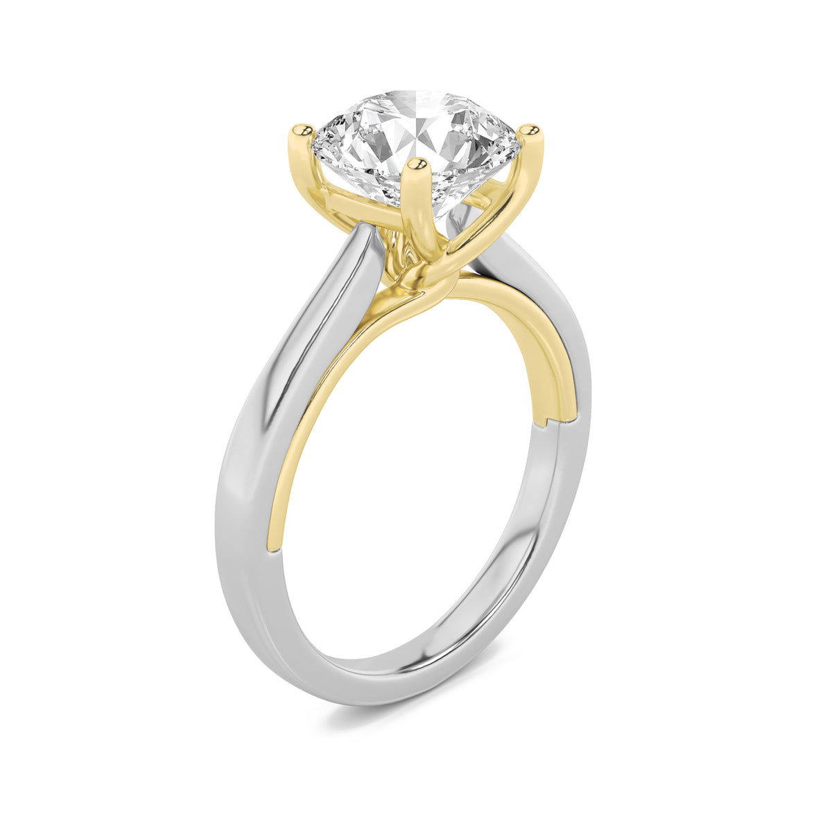 2Cttw Round Shaped Lab Grown Diamond (F/VS) Two Tone Twisted Basket Cathedral Shank Solitaire Ring in 14K Gold