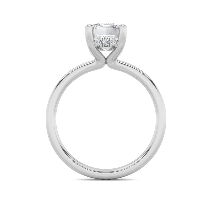 2Cttw Emerald Shaped Lab Grown Diamond (F/VS) Hidden Halo Petite Shank Ring in 14K Gold