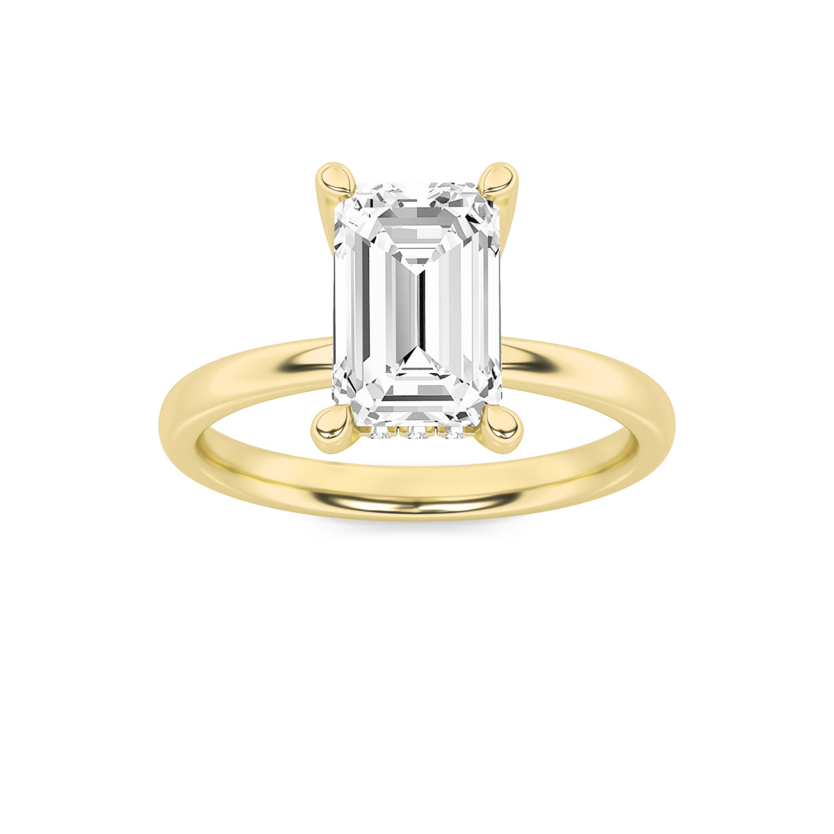 2Cttw Emerald Shaped Lab Grown Diamond (F/VS) Hidden Halo Petite Shank Ring in 14K Gold