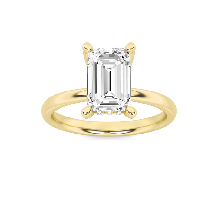 2Cttw Emerald Shaped Lab Grown Diamond (F/VS) Hidden Halo Petite Shank Ring in 14K Gold
