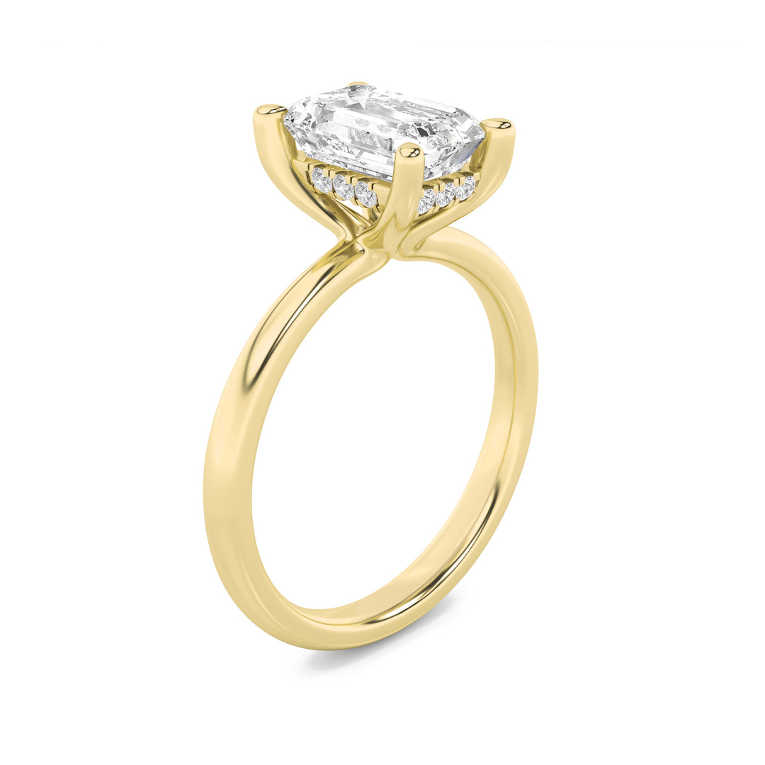 2Cttw Emerald Shaped Lab Grown Diamond (F/VS) Hidden Halo Petite Shank Ring in 14K Gold