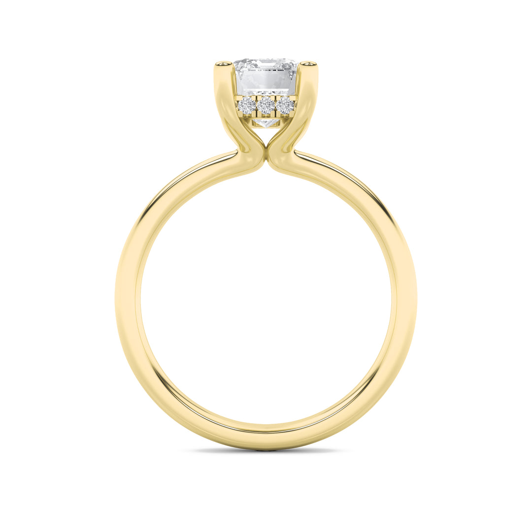 2Cttw Emerald Shaped Lab Grown Diamond (F/VS) Hidden Halo Petite Shank Ring in 14K Gold