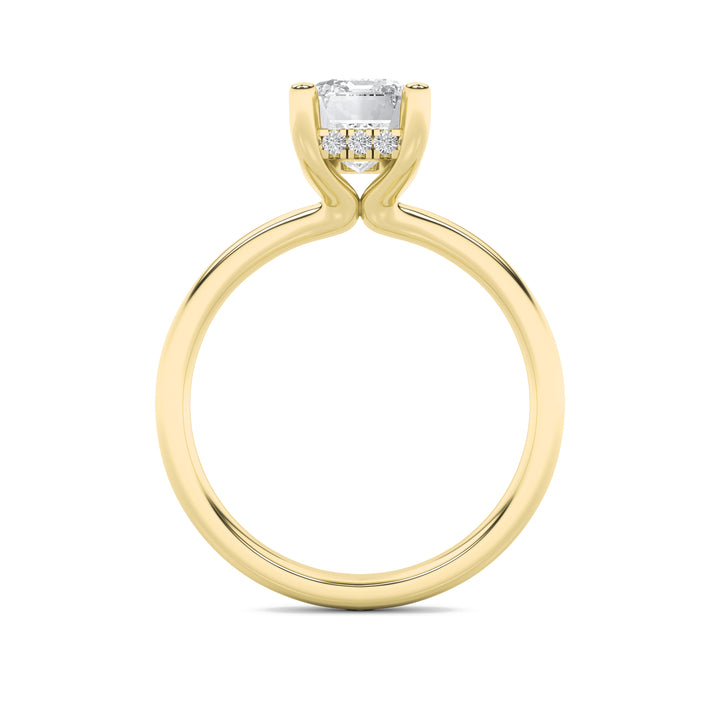 2Cttw Emerald Shaped Lab Grown Diamond (F/VS) Hidden Halo Petite Shank Ring in 14K Gold