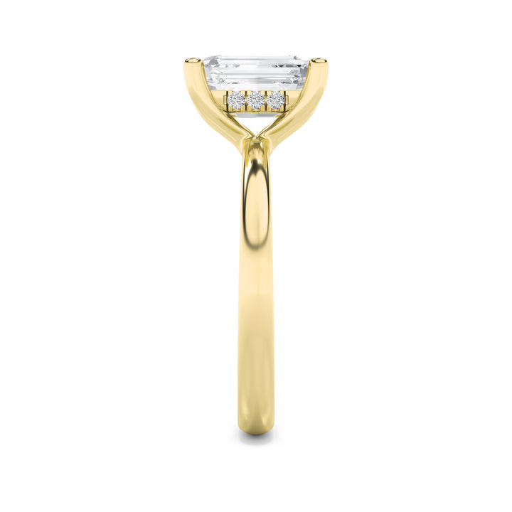 2Cttw Emerald Shaped Lab Grown Diamond (F/VS) Hidden Halo Petite Shank Ring in 14K Gold