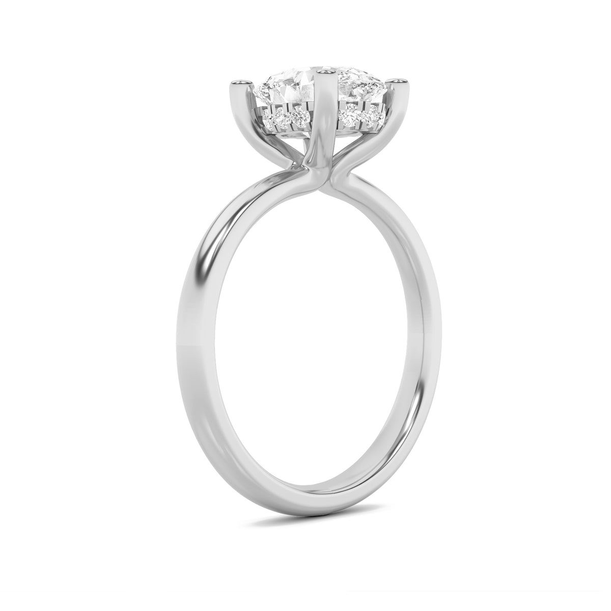 2Cttw Oval Shaped Lab Grown Diamond (F/VS) HiddenHalo Petite Shank Ring in 14K Gold