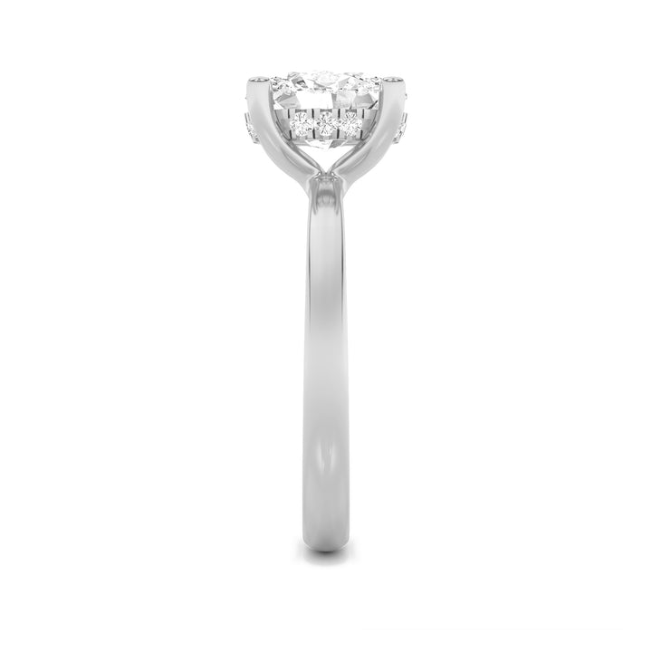 2Cttw Oval Shaped Lab Grown Diamond (F/VS) HiddenHalo Petite Shank Ring in 14K Gold