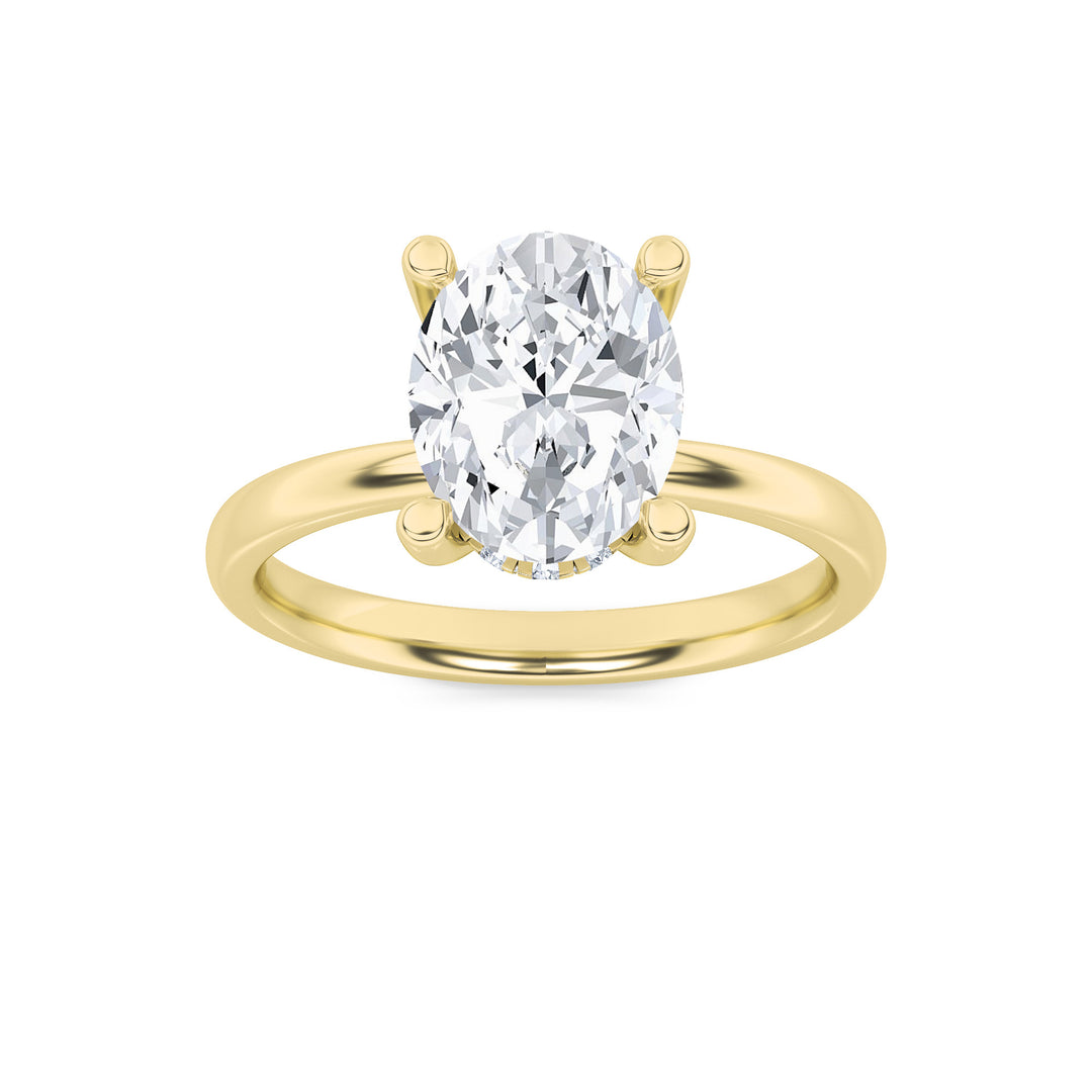 2Cttw Oval Shaped Lab Grown Diamond (F/VS) HiddenHalo Petite Shank Ring in 14K Gold