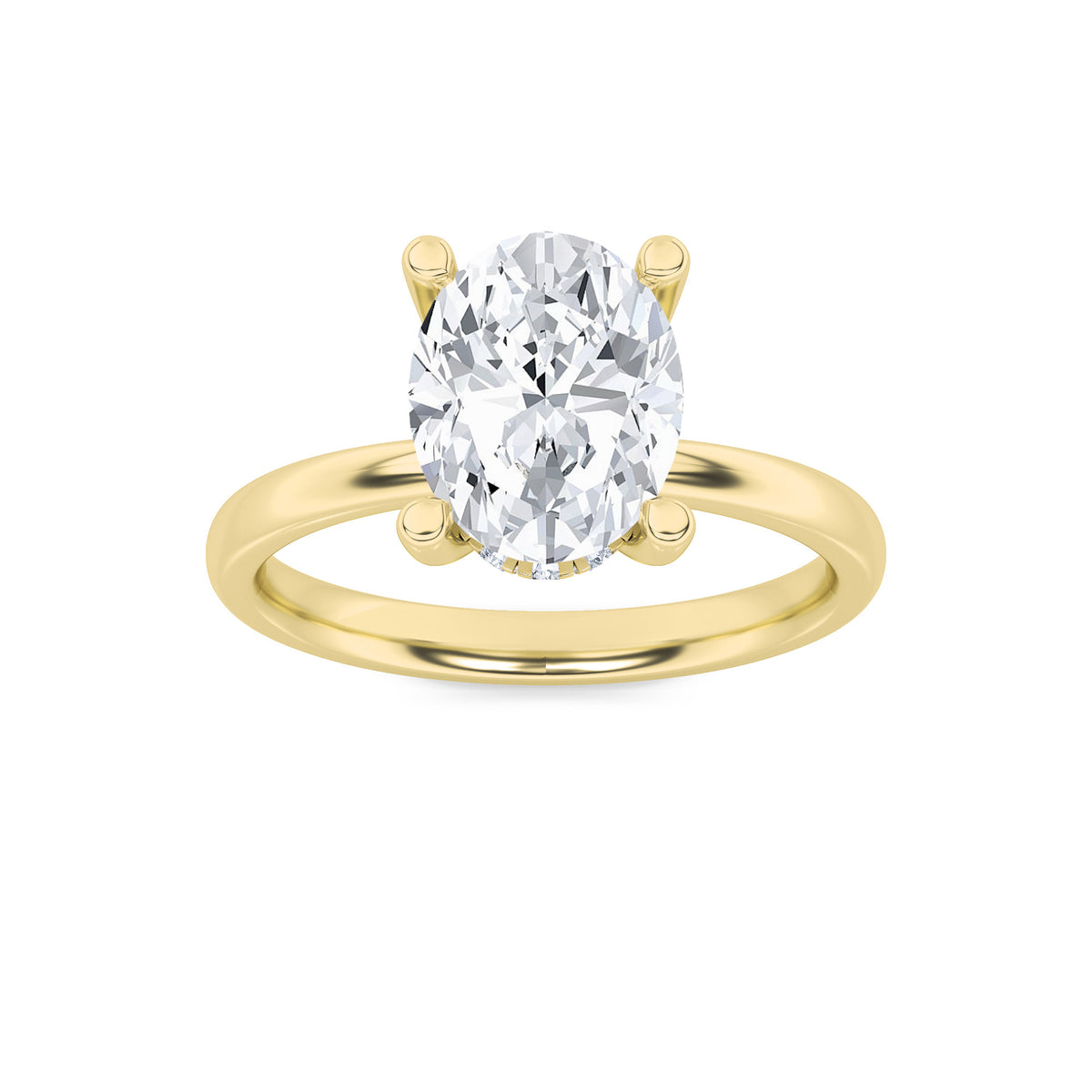 2Cttw Oval Shaped Lab Grown Diamond (F/VS) HiddenHalo Petite Shank Ring in 14K Gold