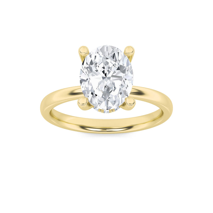 2Cttw Oval Shaped Lab Grown Diamond (F/VS) HiddenHalo Petite Shank Ring in 14K Gold