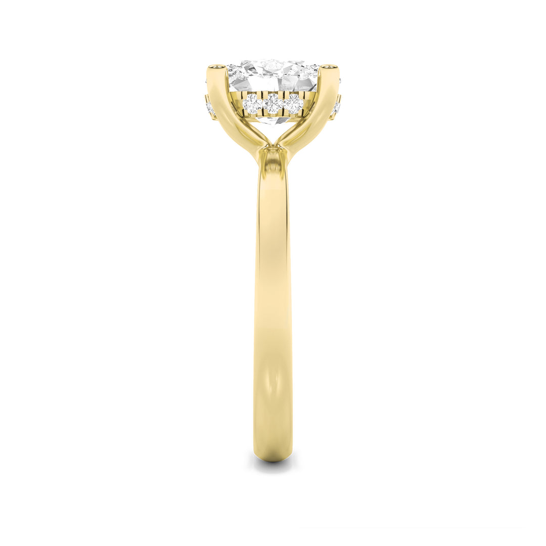 2Cttw Oval Shaped Lab Grown Diamond (F/VS) HiddenHalo Petite Shank Ring in 14K Gold