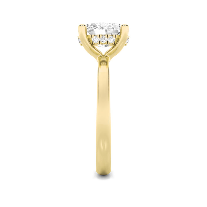 2Cttw Oval Shaped Lab Grown Diamond (F/VS) HiddenHalo Petite Shank Ring in 14K Gold