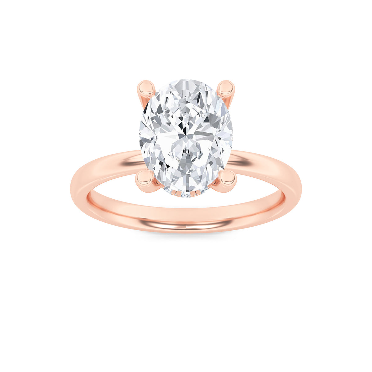 2Cttw Oval Shaped Lab Grown Diamond (F/VS) HiddenHalo Petite Shank Ring in 14K Gold