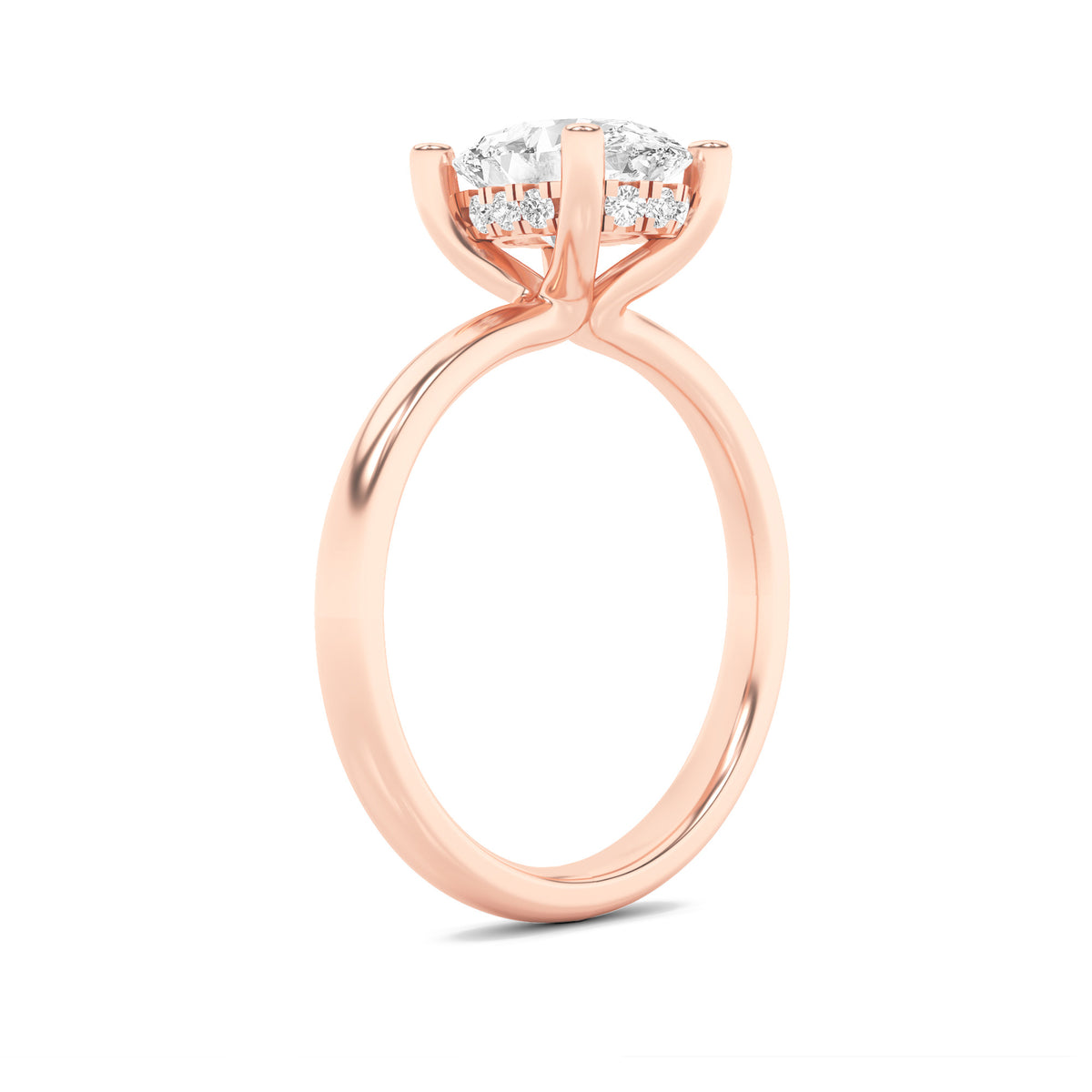 2Cttw Oval Shaped Lab Grown Diamond (F/VS) HiddenHalo Petite Shank Ring in 14K Gold