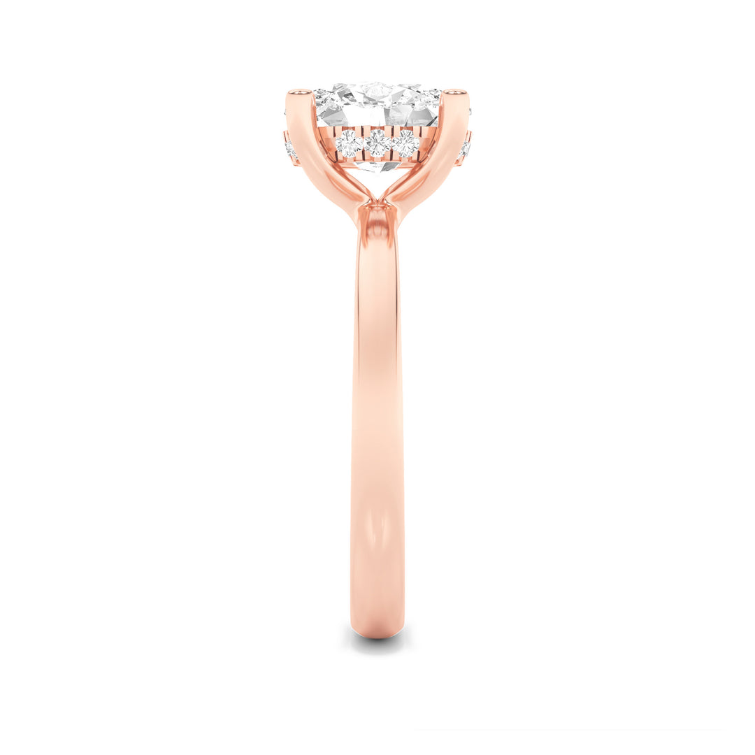 2Cttw Oval Shaped Lab Grown Diamond (F/VS) HiddenHalo Petite Shank Ring in 14K Gold