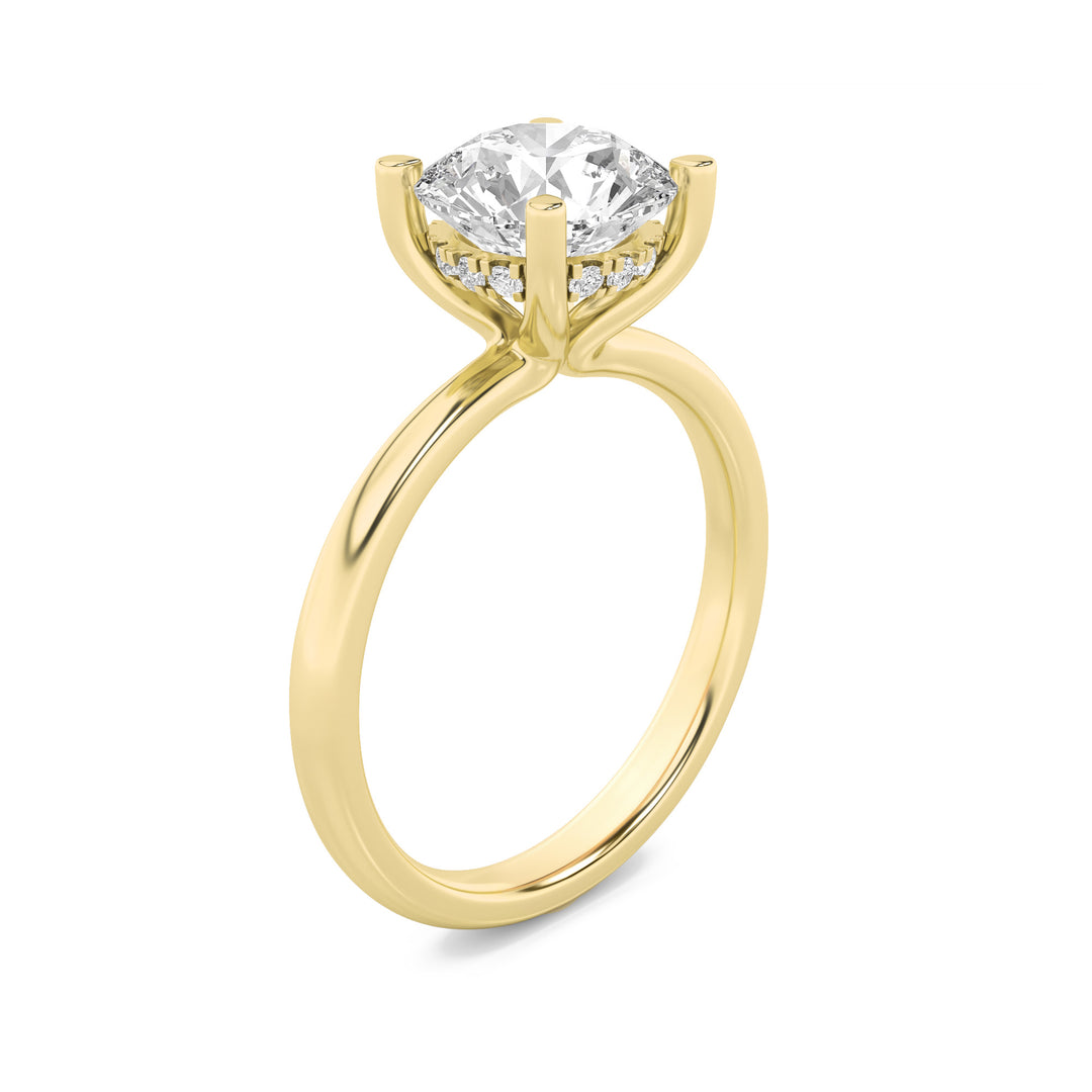 2Cttw Round Shaped Lab Grown Diamond (F/VS) Hidden Halo Petite Shank Ring in 14K Gold