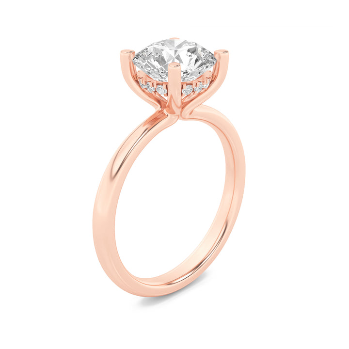 2Cttw Round Shaped Lab Grown Diamond (F/VS) Hidden Halo Petite Shank Ring in 14K Gold