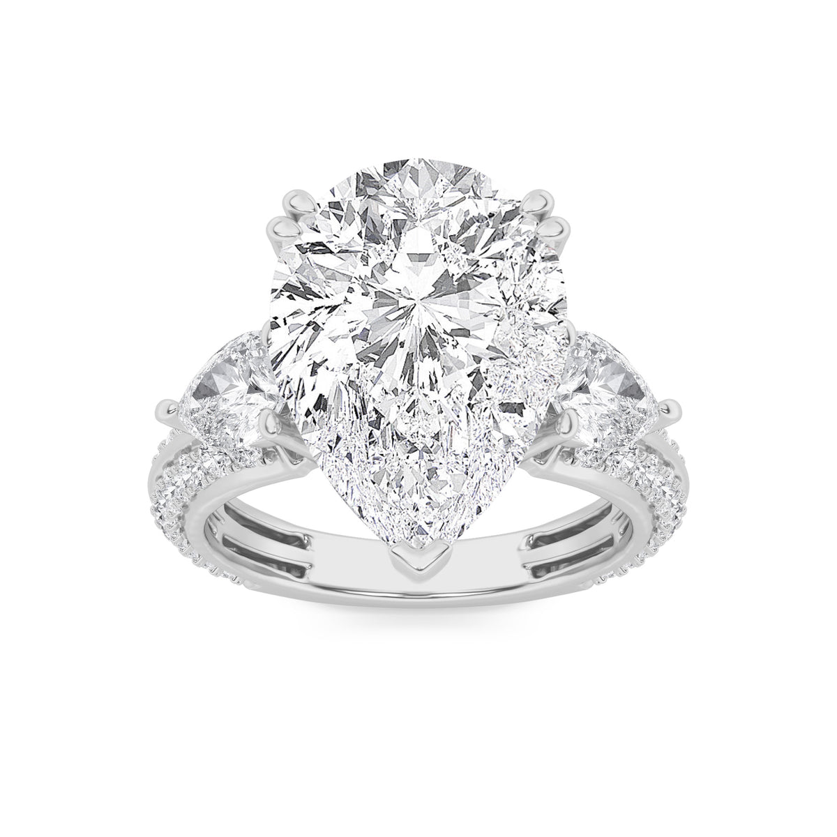 6.75Cttw Pear Shaped Lab Grown Diamond (F/VS) Bold Statement Accented Ring in 14K Gold