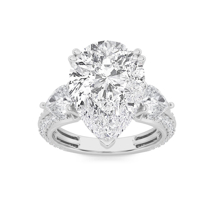 6.75Cttw Pear Shaped Lab Grown Diamond (F/VS) Bold Statement Accented Ring in 14K Gold