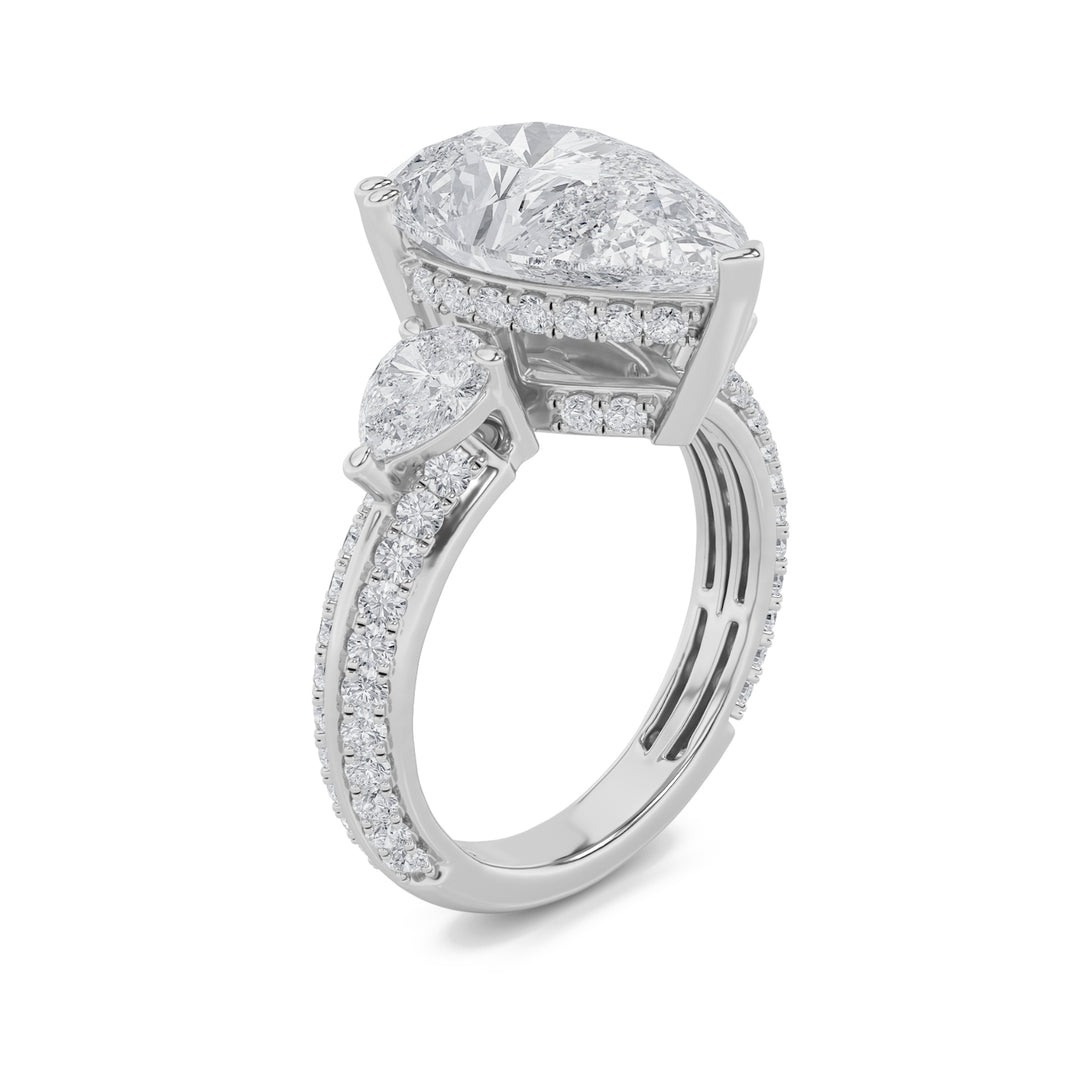 6.75Cttw Pear Shaped Lab Grown Diamond (F/VS) Bold Statement Accented Ring in 14K Gold