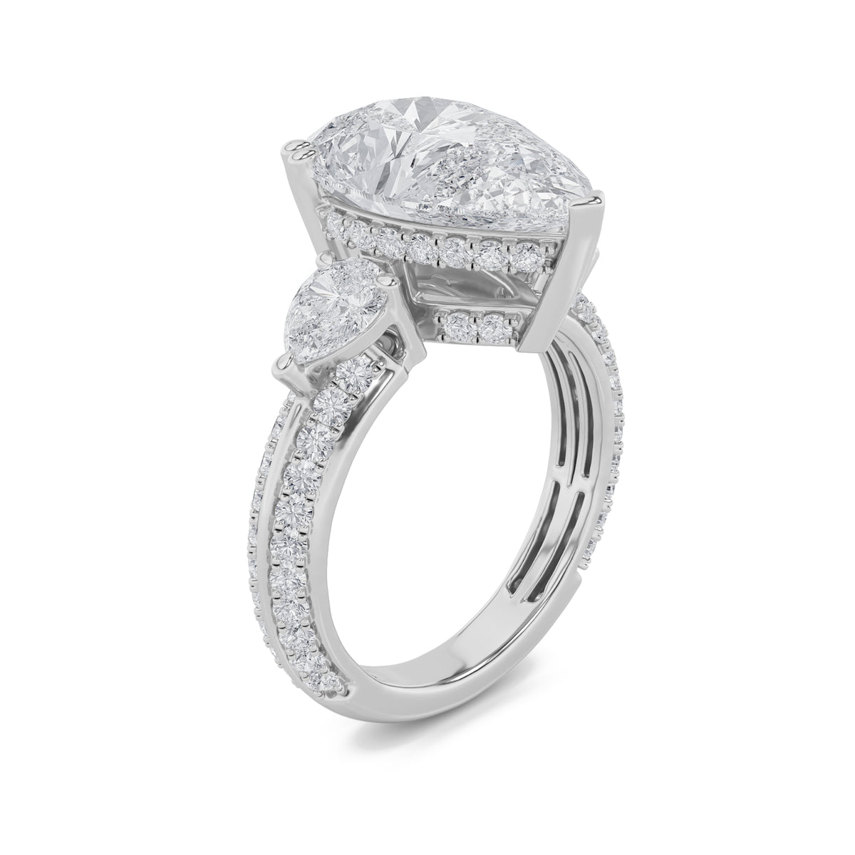 6.75Cttw Pear Shaped Lab Grown Diamond (F/VS) Bold Statement Accented Ring in 14K Gold